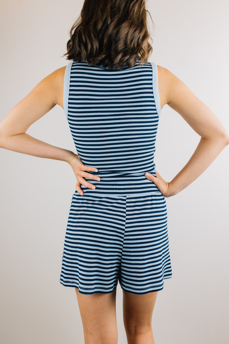 Striped Shorts W/ Elastic Waist - Navy