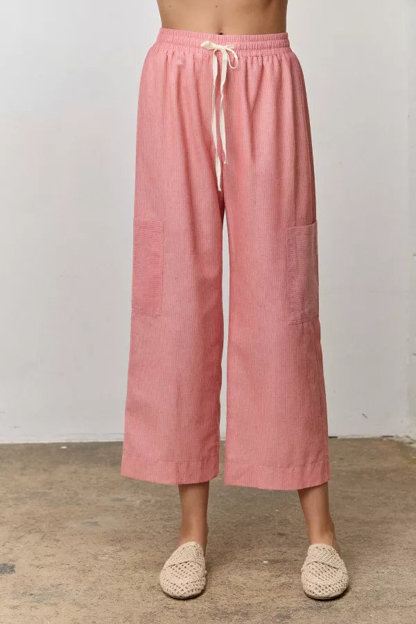 Pinstripe Pants - Coral Pink