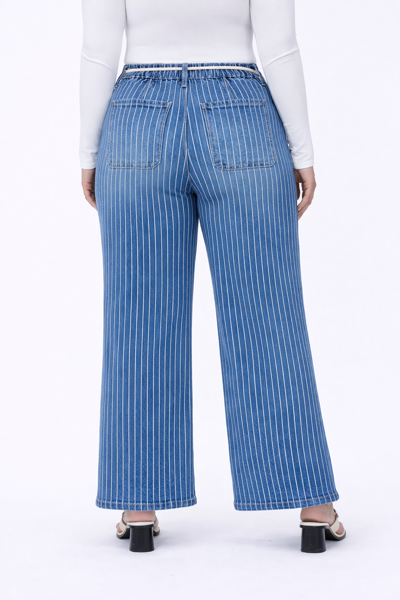 Lovervet • High Rise Wide Leg - Striped (Curvy)