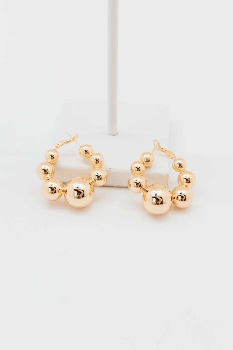 18K Gold Plated XL Graduated Gloss Balls Earrings