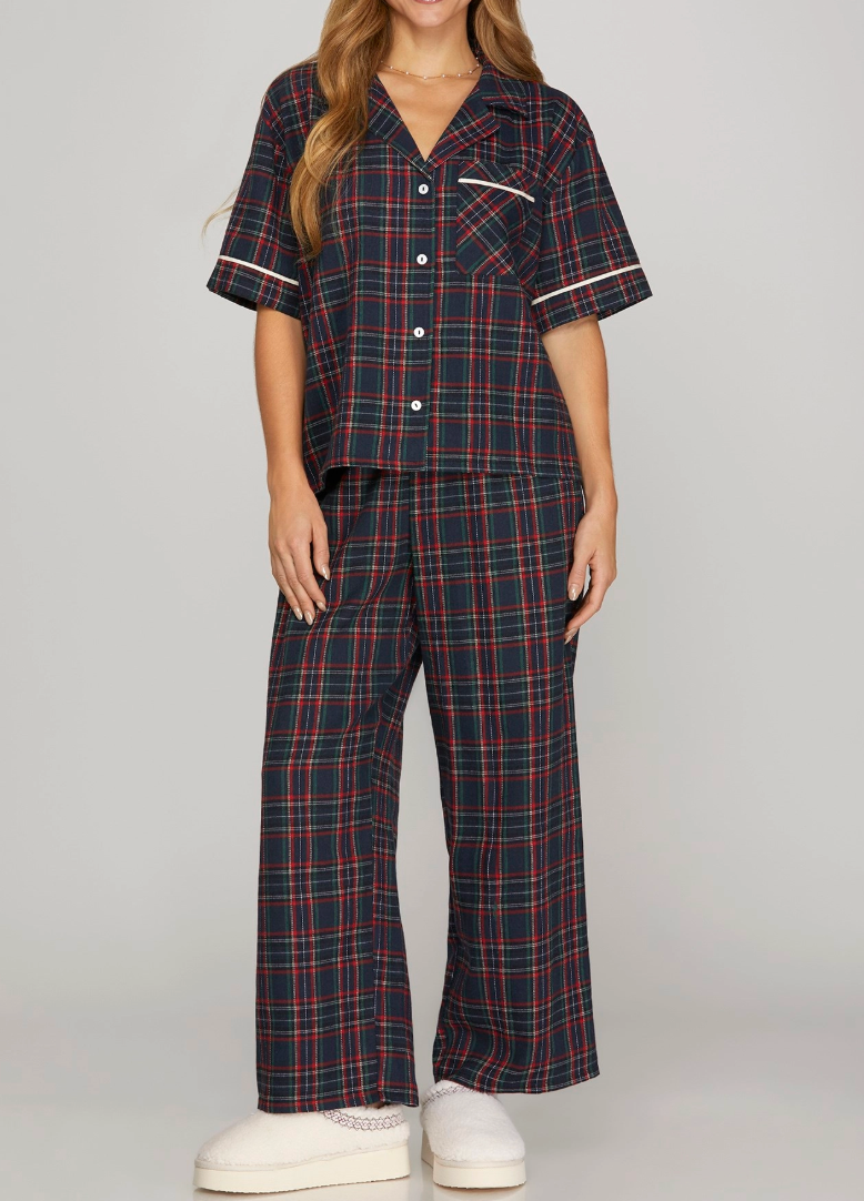 Plaid Pajama Set - Navy