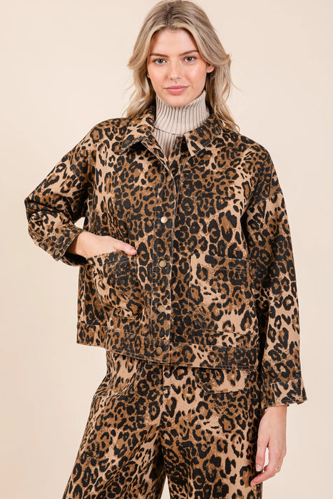 Denim Leopard Print Jacket Leopard