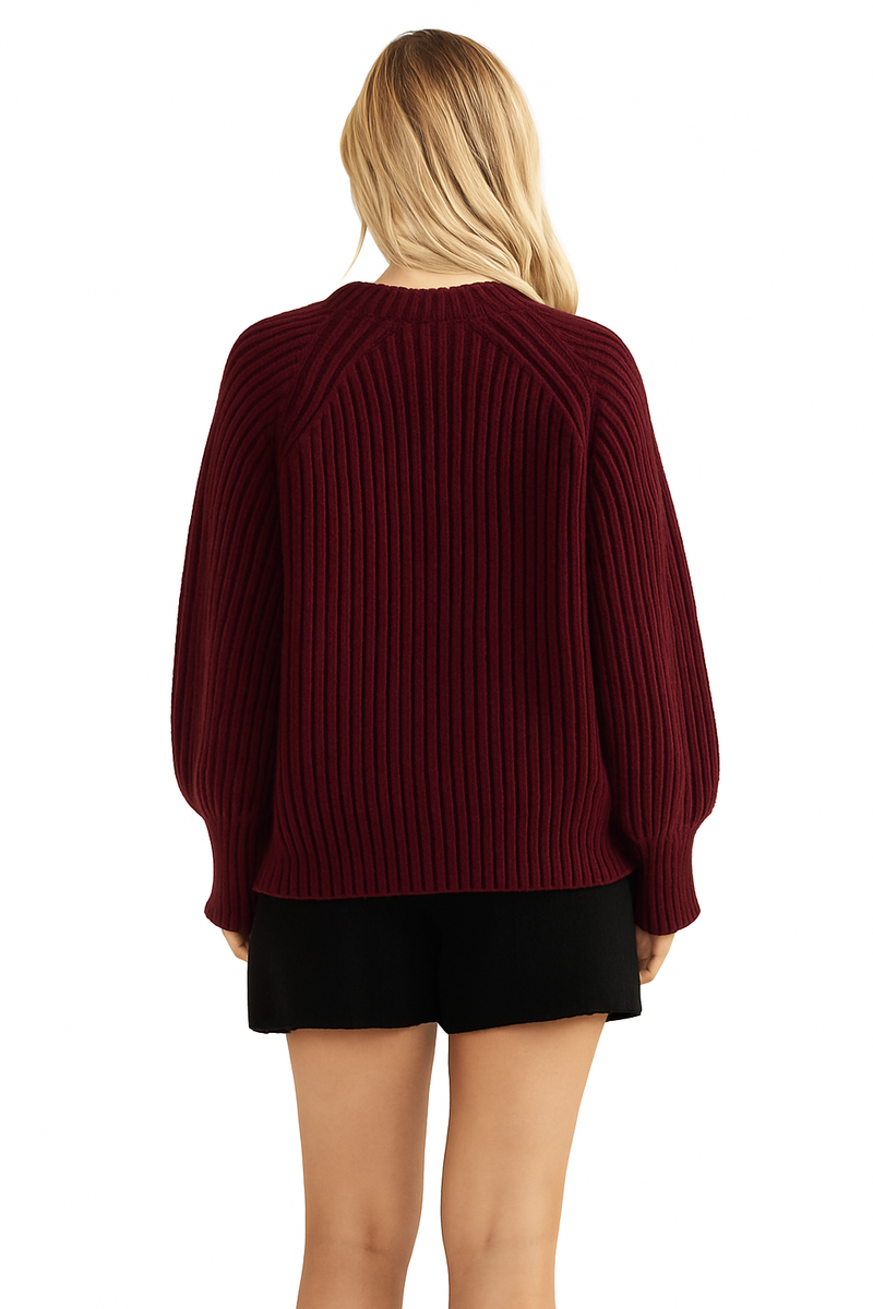 Knit Button Up Cardigan - Wine