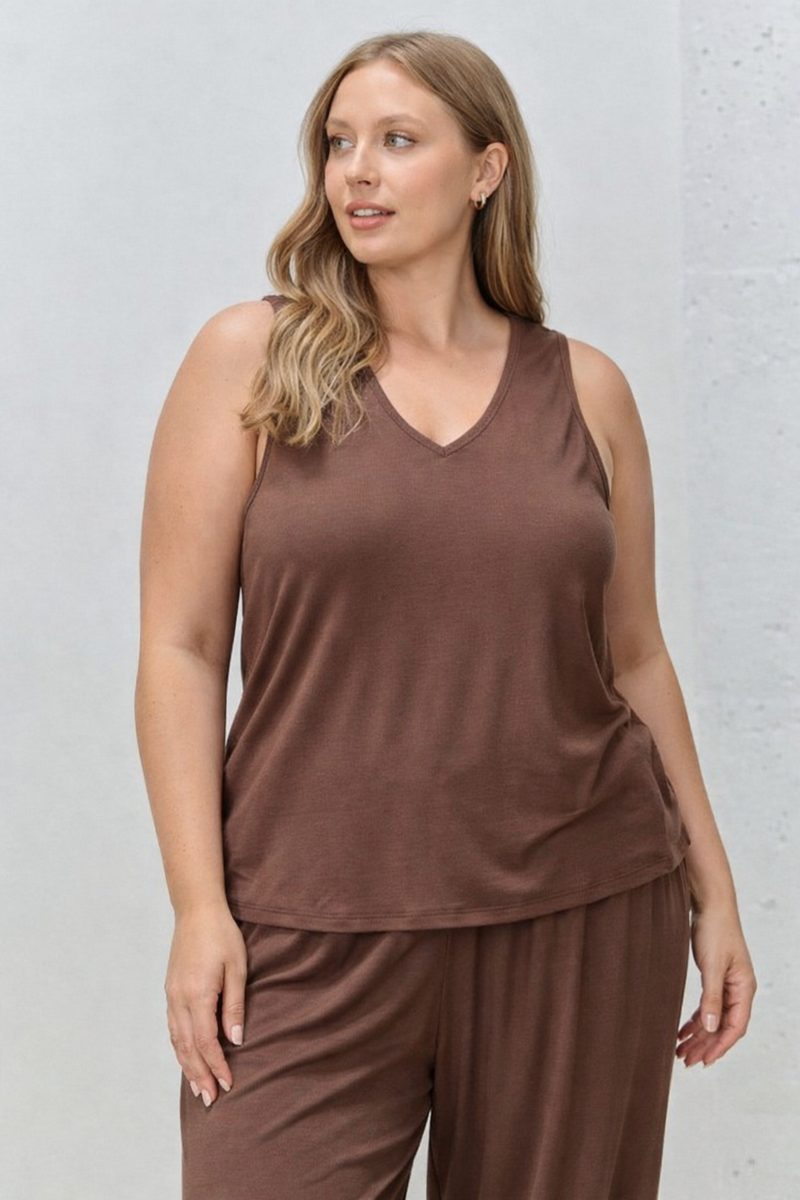 V Neck Tank - Dark Brown
