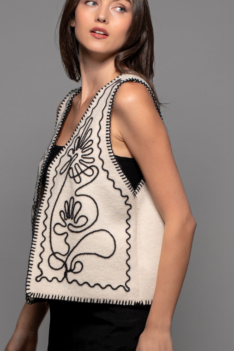 Western Embroidered Vest - Ivory