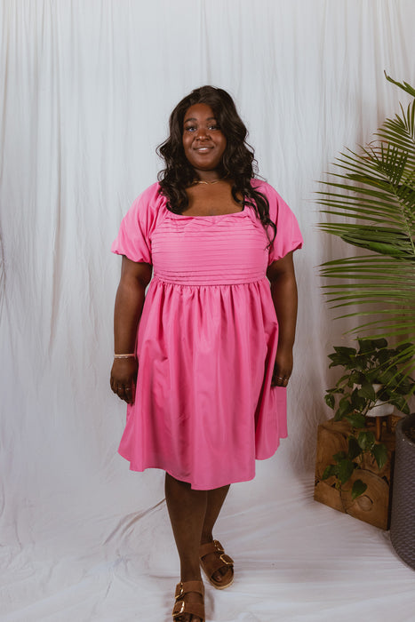 Short Bubble Sleeve Dress - Pink