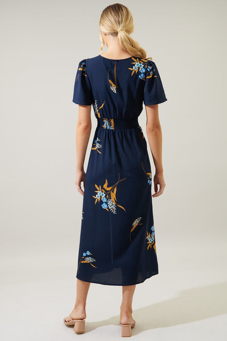 Dusk Bloom Floral Midi Dress - Navy/Multi