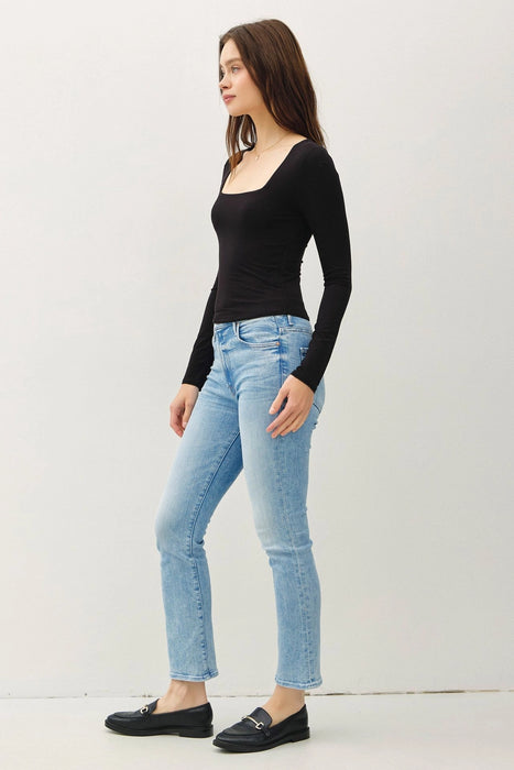 Basic Square Neck Long Sleeve Top - Black