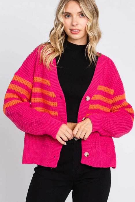 Button Down Cardigan - Pink/Orange