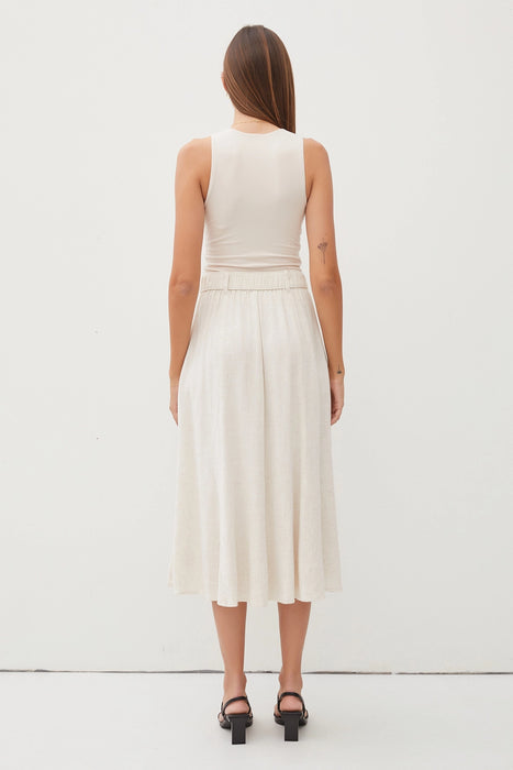 Belt Loops Detailed Waist Flowy Midi Skirt - Natural