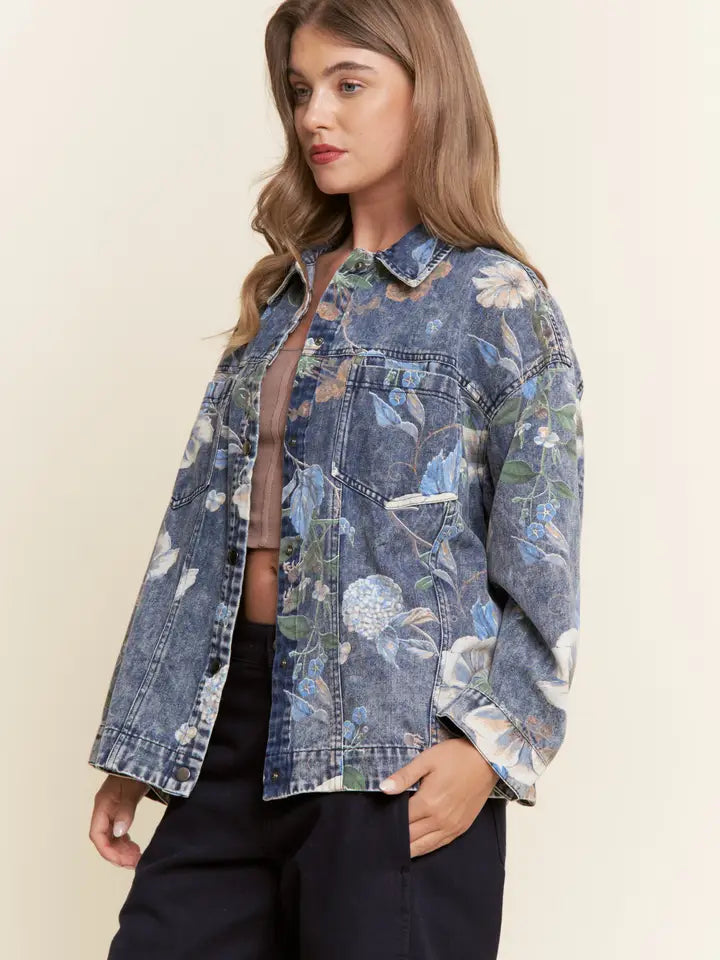 Floral Print Denim Jacket