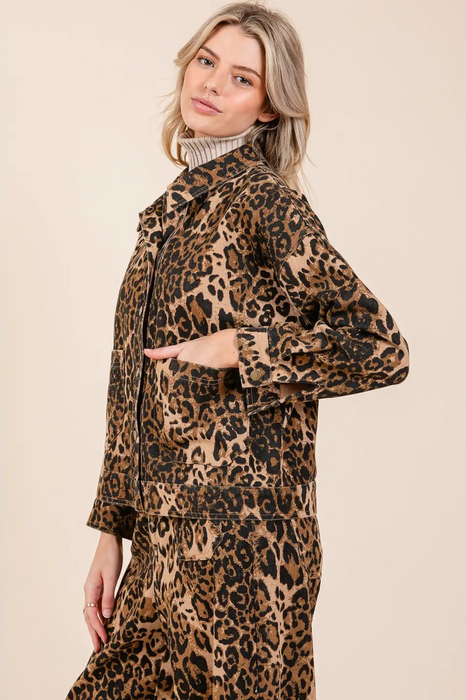 Denim Leopard Print Jacket Leopard