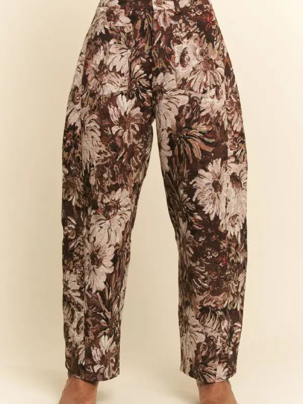 Floral Barrel Pants - Brown