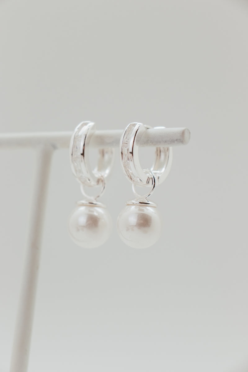 Sterling Silver Plated Jumbo Pearl & CZ Baguette Convertible Earring - 23690