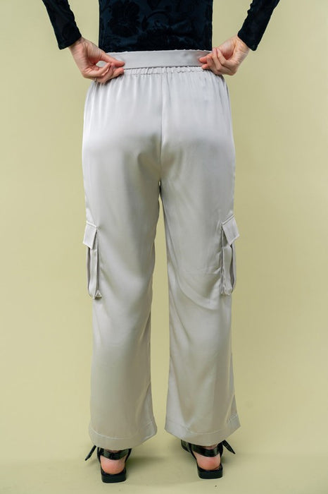 Satin Cargo Pants - Light Grey