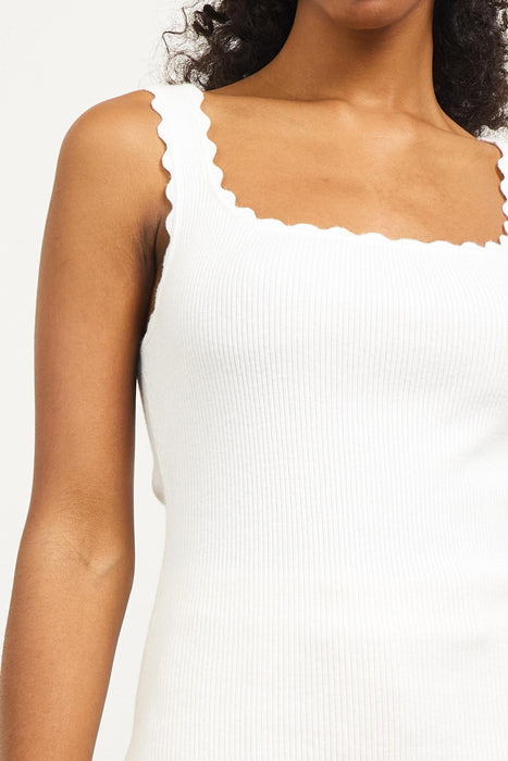 Scalloped Rib Tank Top - Off White