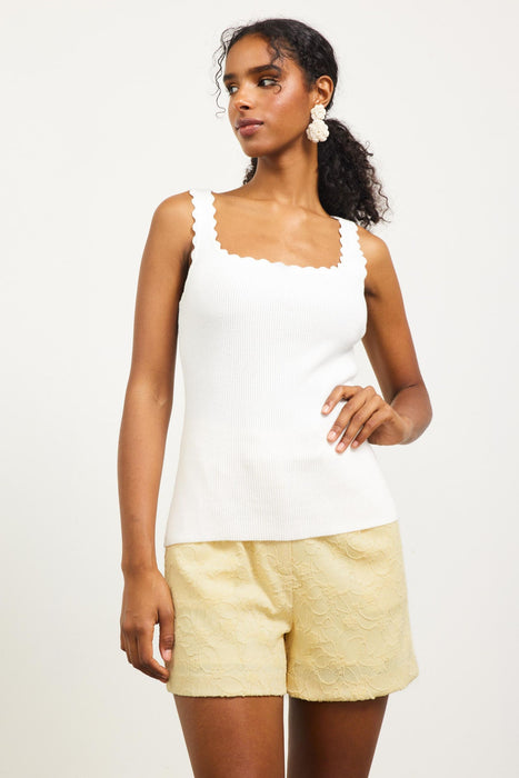 Scalloped Rib Tank Top - Off White