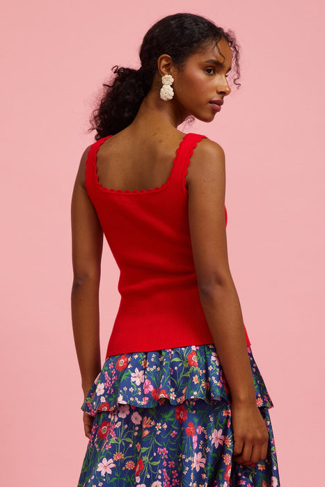 Scalloped Rib Tank Top - Red