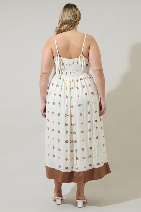Cerise Shells Flowy Midi Dress - Ivory/Brown