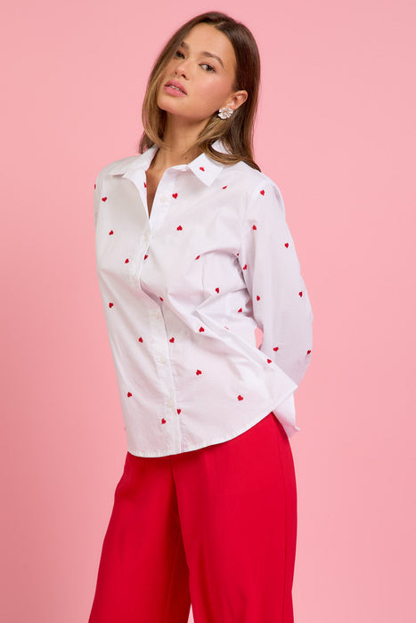 Poplin Heart Embroidered Shirt White Red