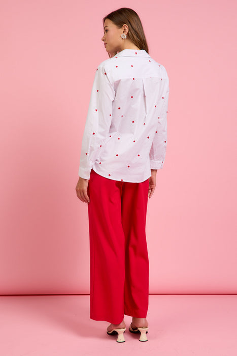 Poplin Heart Embroidered Shirt White Red