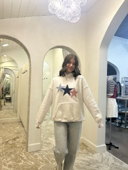 3 Star Embroidered Hoodie - Grey