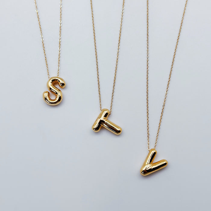 Initial 18K Gold Plated Jumbo Bubble Initial Necklace