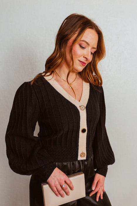 Crochet Detail Cardigan - Black/Cream