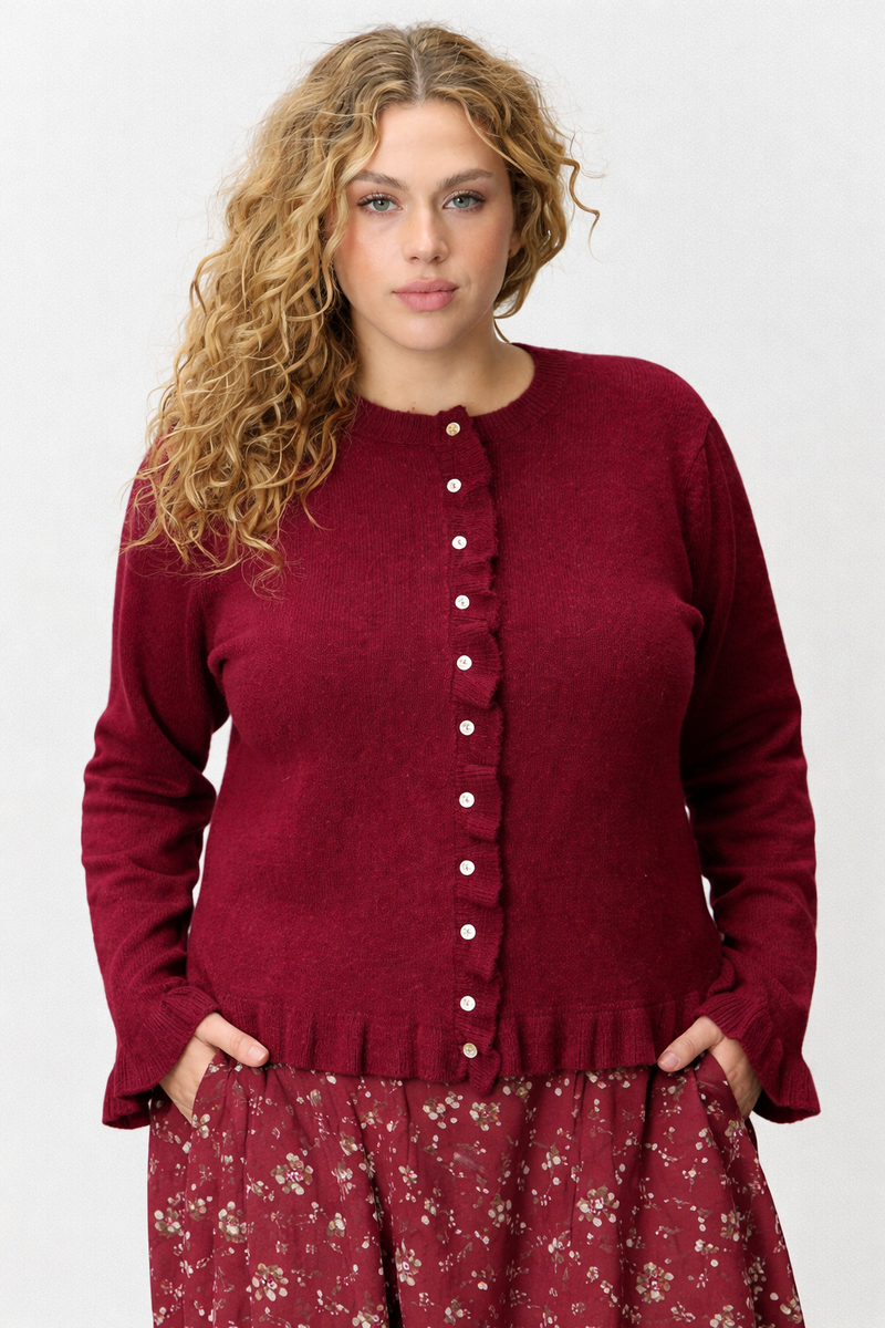 Ruffle Hem Button Up - Burgundy