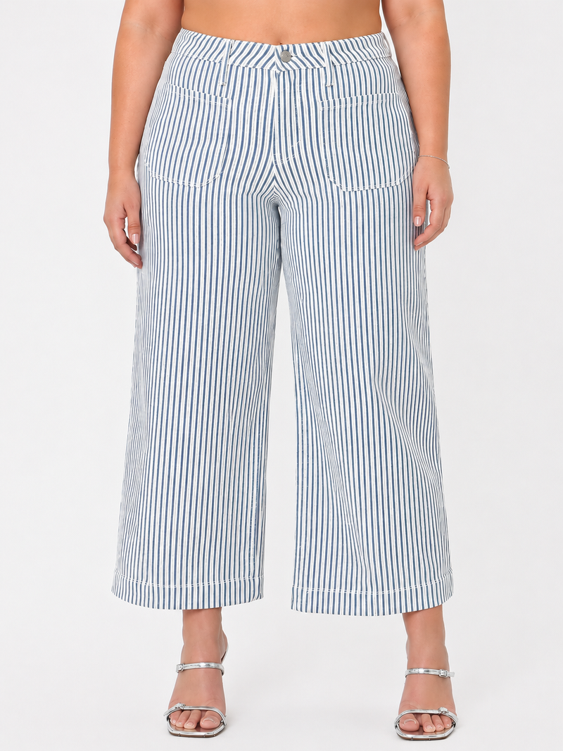 Lovervet • High-Rise Patch Pocket Wide Leg Jeans - Stripe (Curvy)