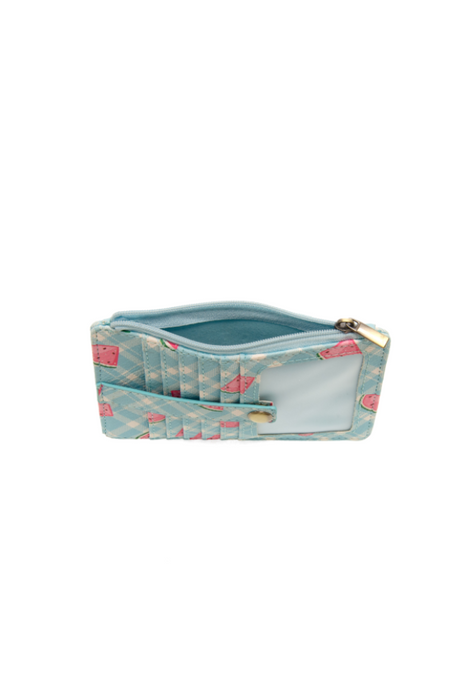 Watermelons On Blue Plaid Penny Printed Mini Travel Wallet