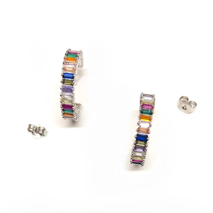 Nikki Smith Designs • Rainbow Shimmer Hoops - Silver