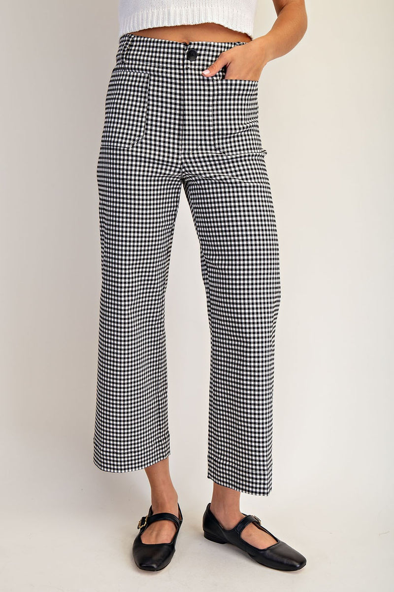 Gingham Straight Leg Pants - Black & White