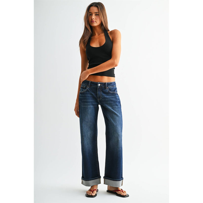 Mica Denim • Low Rise Wide Ankle Jeans - Dark Tiber
