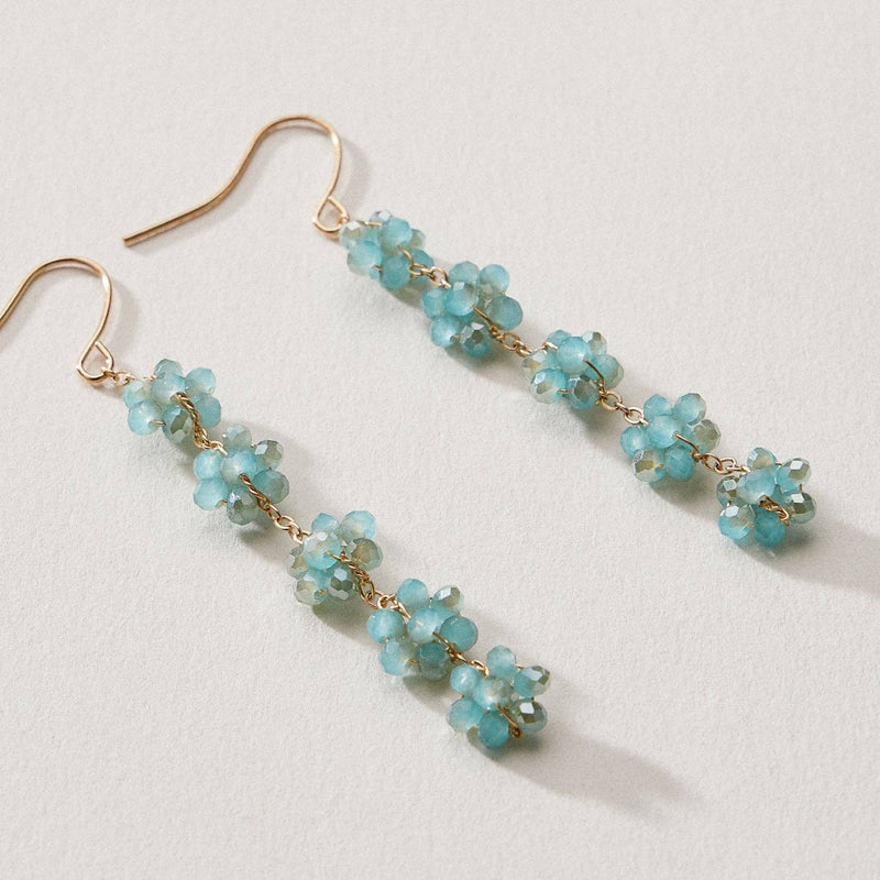 Crystal Cluster Drop Earrings - Blue
