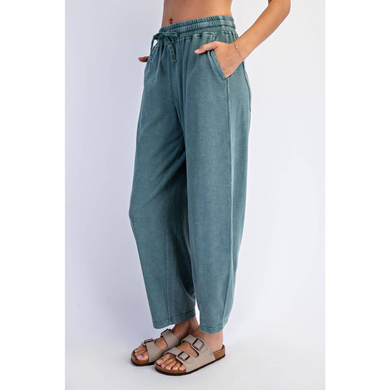 Mineral Washed Cotton Barrel Pants - Jungle