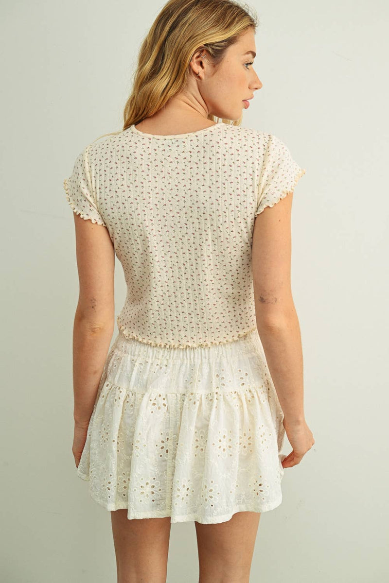 Floral Crop Top - Cream & Pink