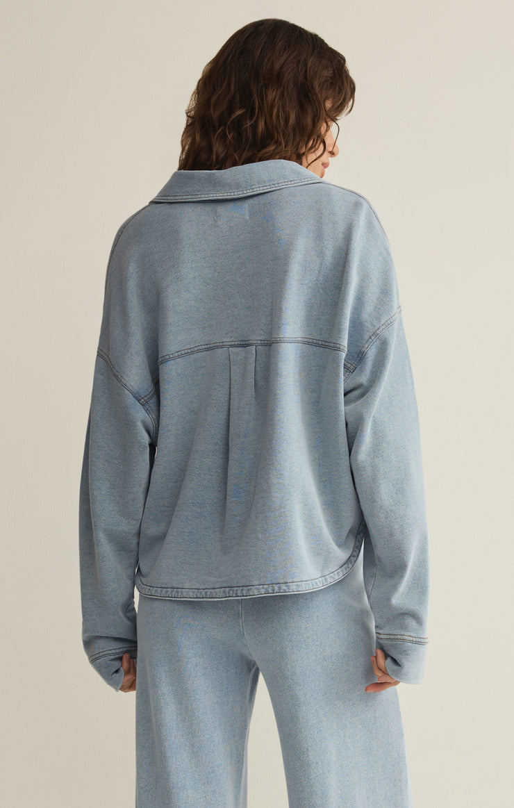 All Day Cropped Knit Jacket - Ocean Air/Indigo