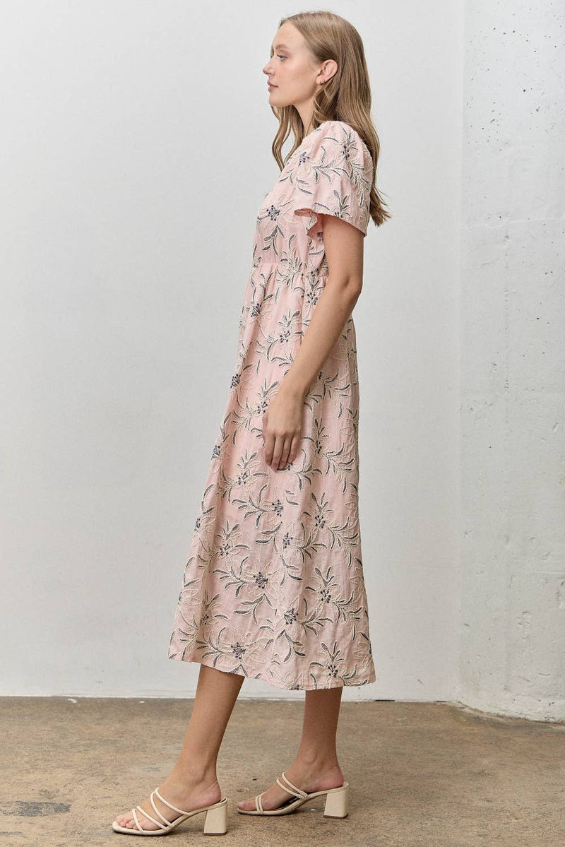 Floral Embroidered Midi Dress - Pink (Curvy)