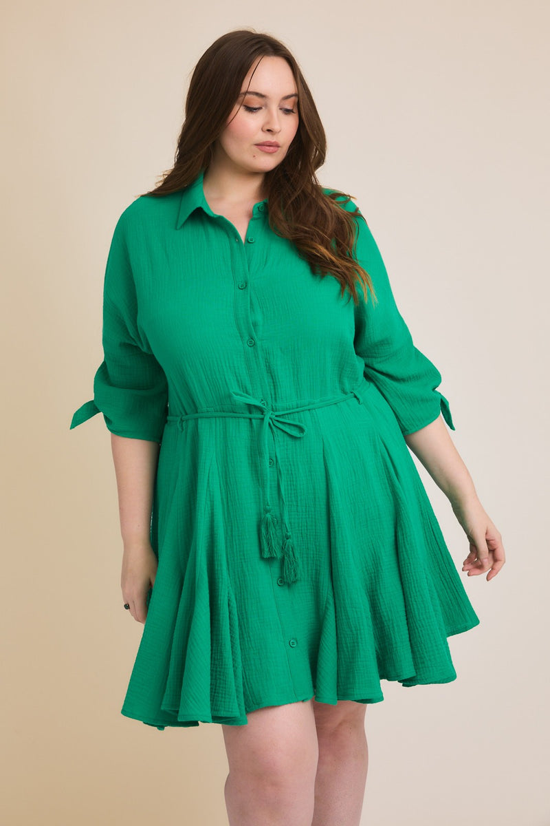 Button Down Mini Dress - Green