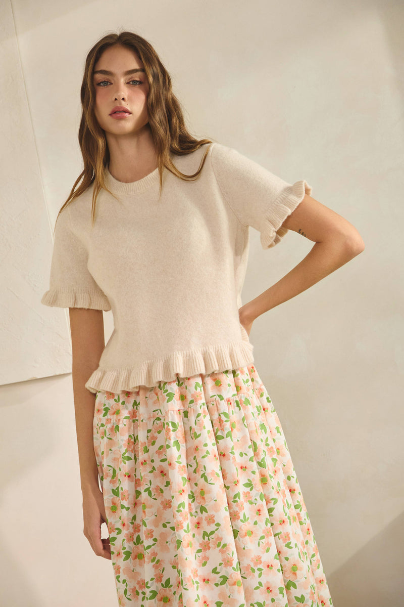 Ruffle Hem Tee - Cream