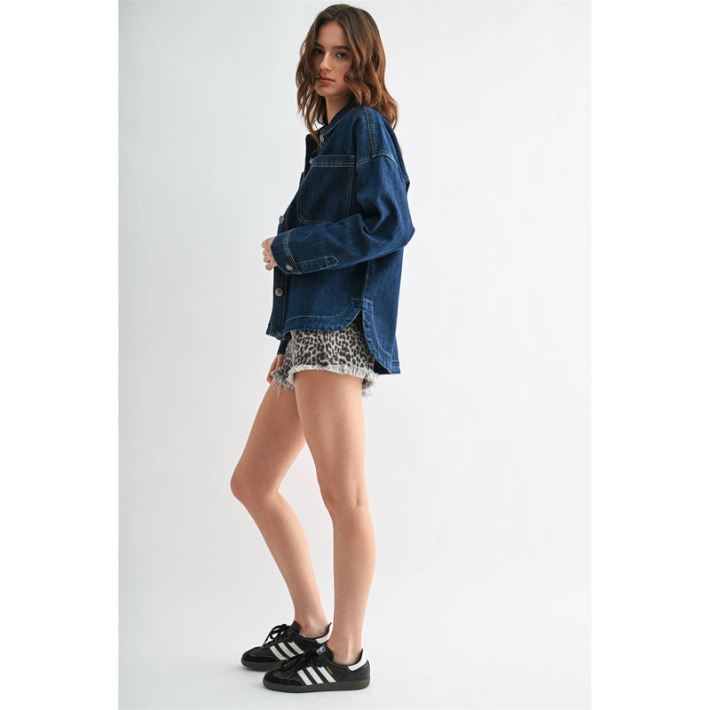 Washed Denim Shacket - Dark Oxypetalum