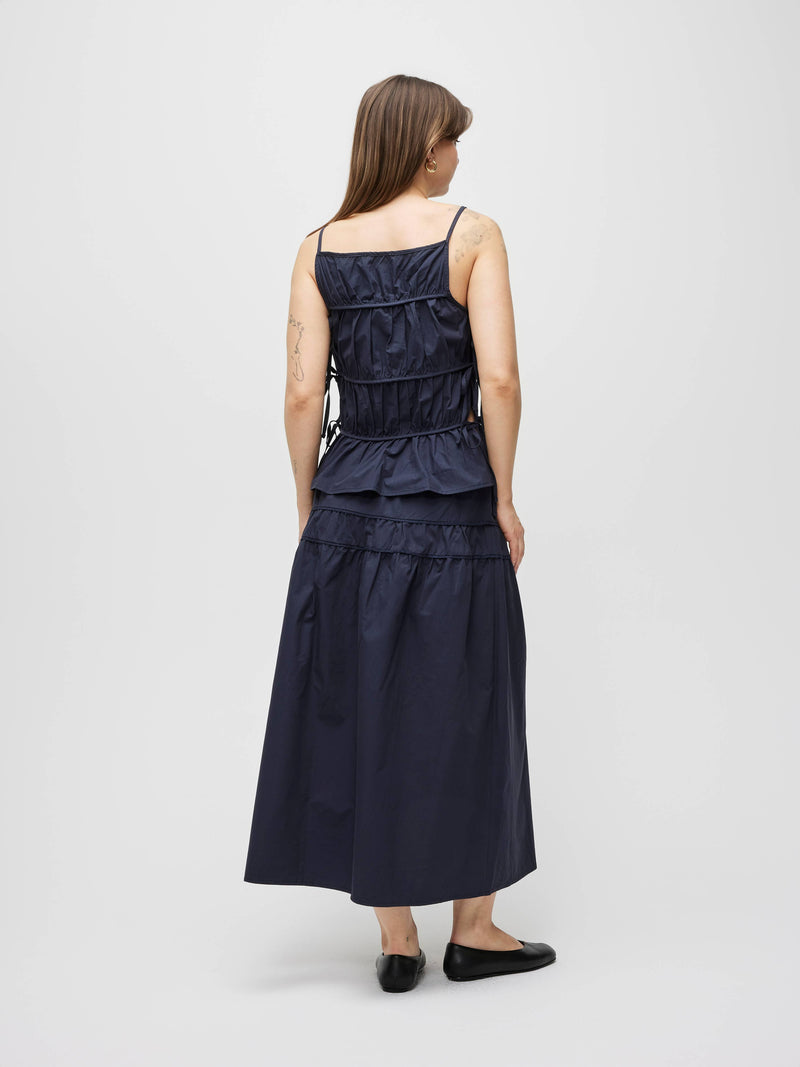 The Vanessa Top | Side Tie Poplin Tank Top - Navy