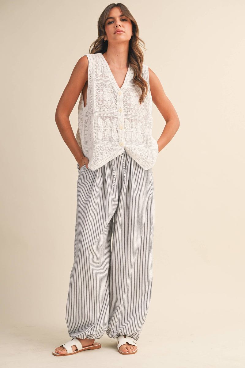 Striped Balloon Pants - White & Black
