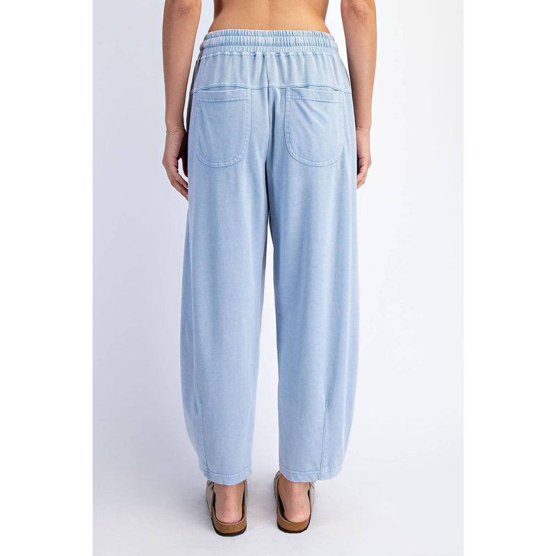 Mineral Washed Cotton Barrel Pants - Blue