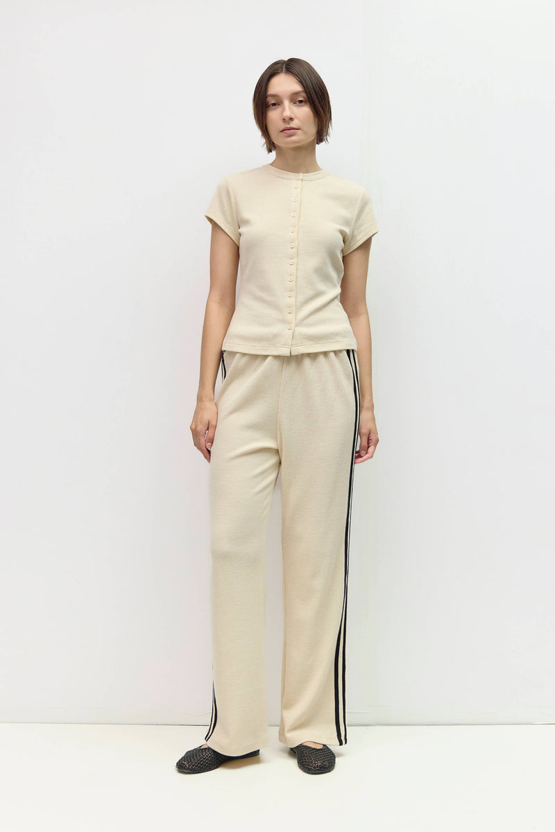 The Enzo Top | Waffle Button-Up Knit Top - Cream