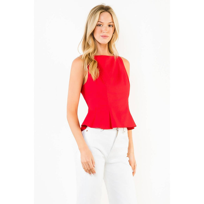 Sleeveless Peplum Top - Red