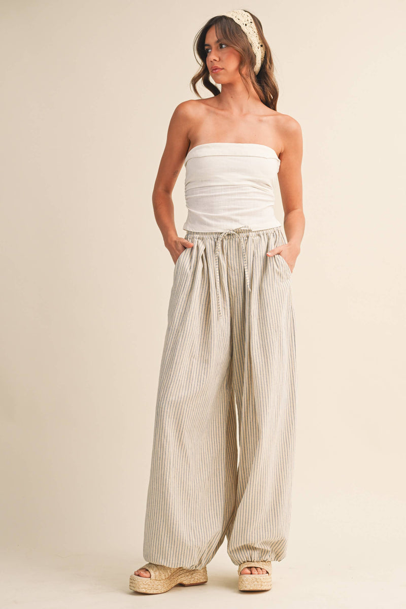 Stripe Balloon Pants - Ecru & Light Blue