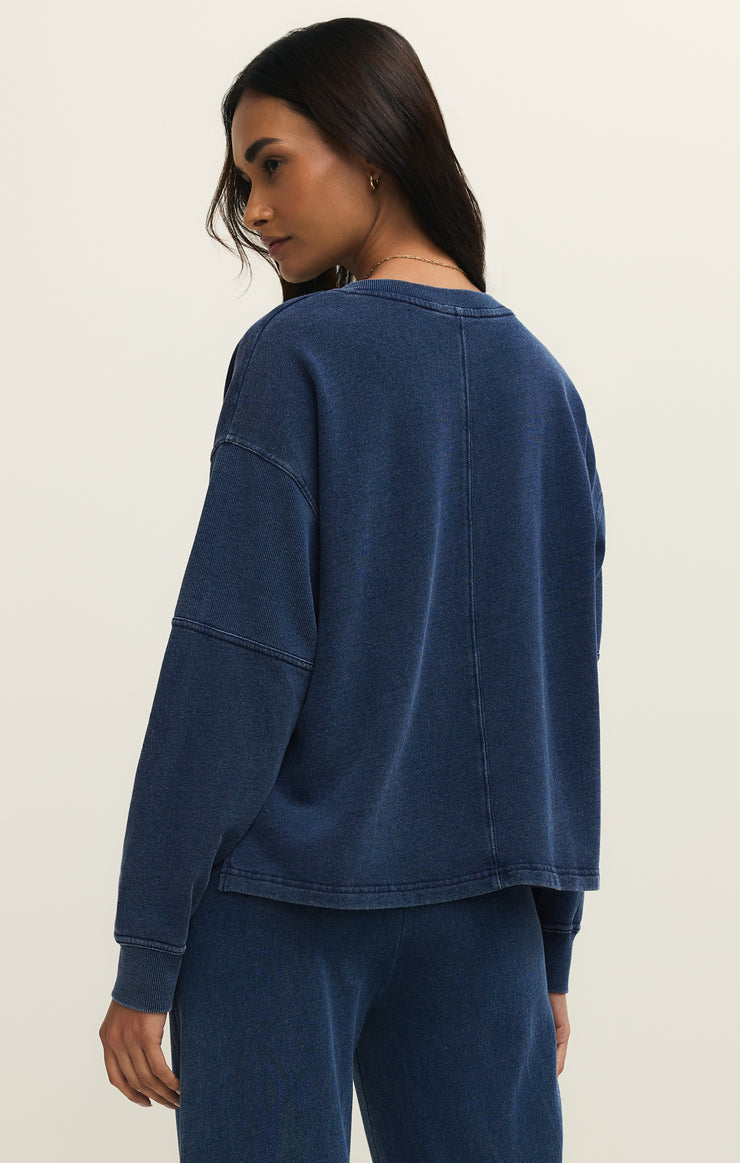 Delphine Knit Denim Sweatshirt - Indigo