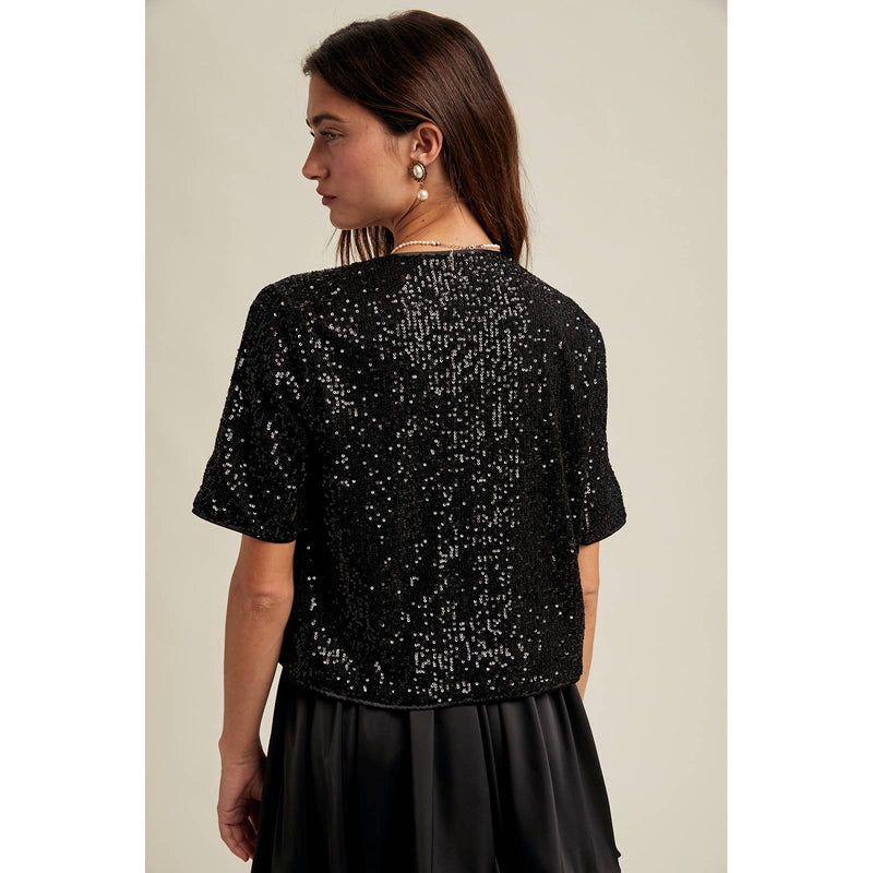 Sequin Bow Detail Top - Black